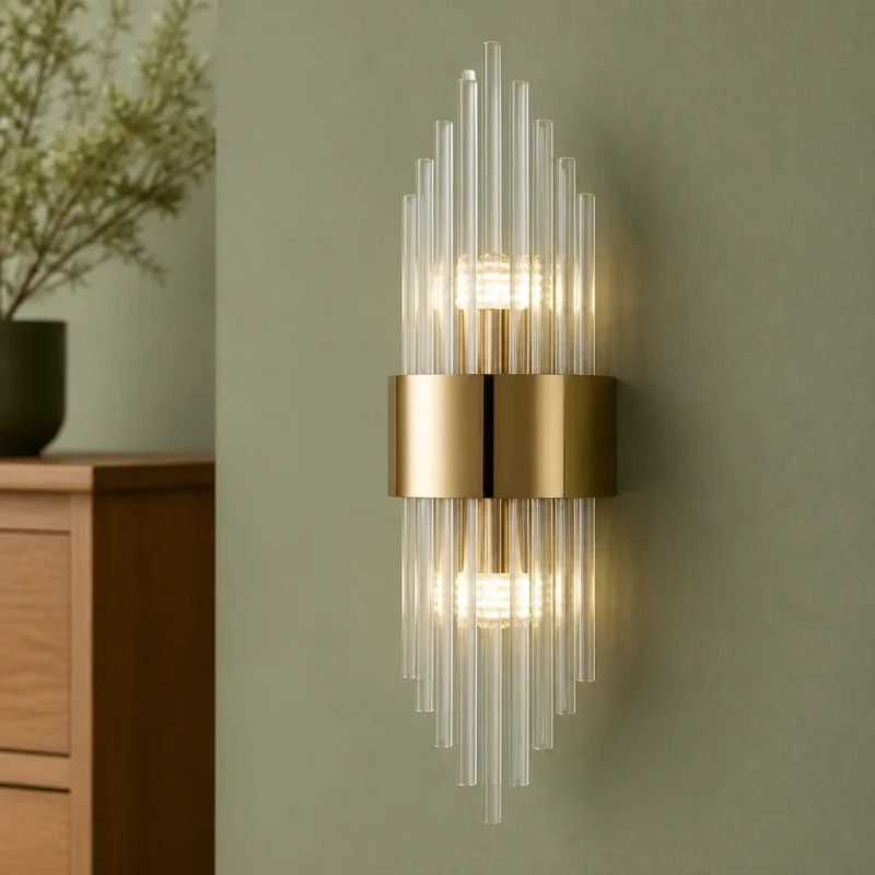 Gold Crystal Rod Wall Sconce, 35cm — material and shade detail