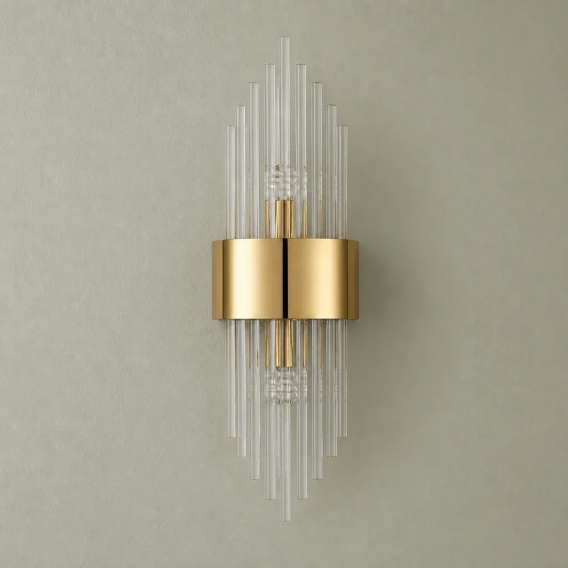 Gold Crystal Rod Wall Sconce, 35cm — complete fixture in an interior setting