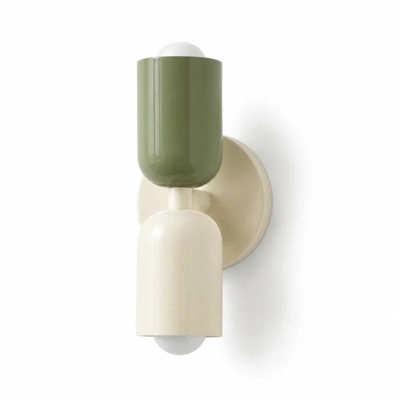 Green and Cream Double Wall Sconce — alternate view on white
