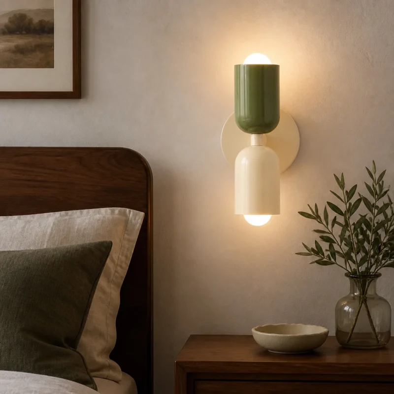 Green and Cream Double Wall Sconce — in an interior setting