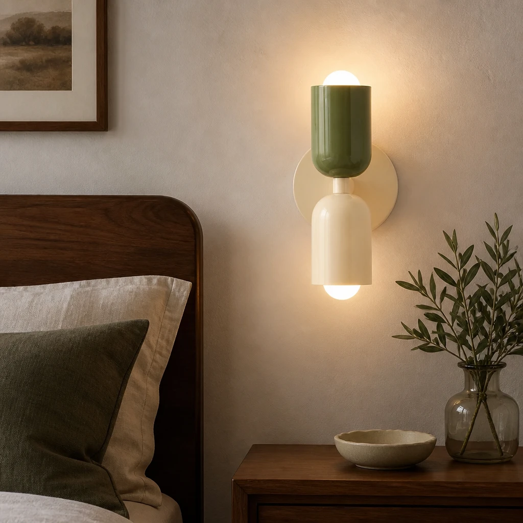 Green and Cream Double Wall Sconce in an interior setting