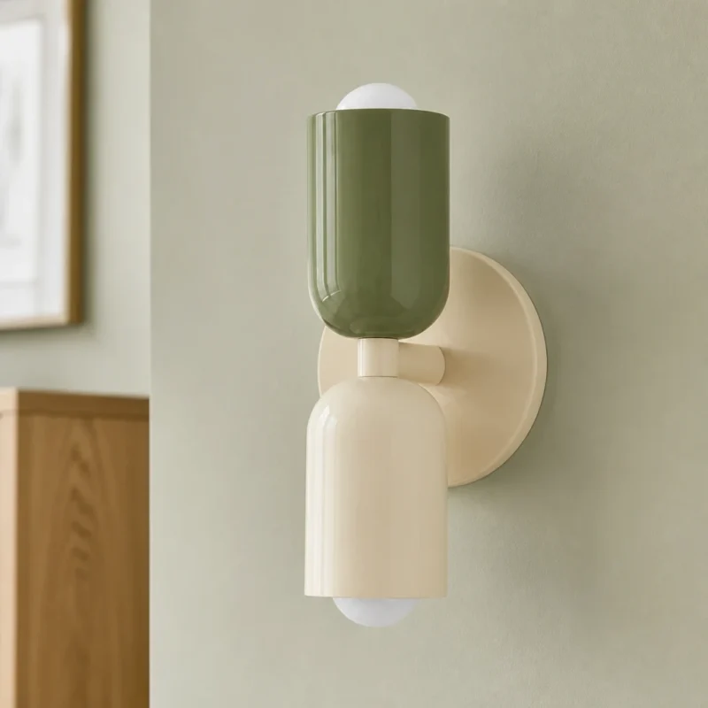 Green and Cream Double Wall Sconce — material and shade detail