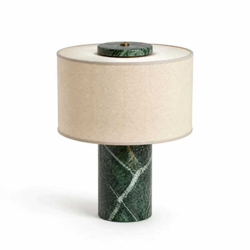 Green Marble Table Lamp with Fabric Drum Shade Green Marble Table Lamp with Fabric Drum Shade — main view on white