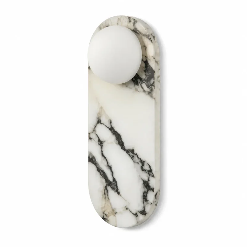 Marble and Opal Glass Wall Sconce, One Globe — alternate view on white