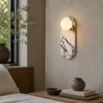 Marble and Opal Glass Wall Sconce, One Globe — in an interior setting