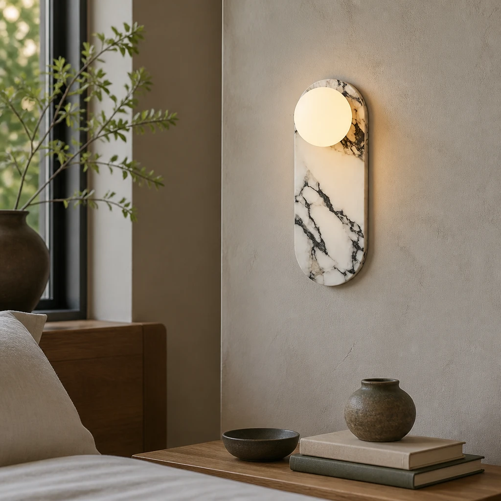 Marble and Opal Glass Wall Sconce, One Globe in an interior setting