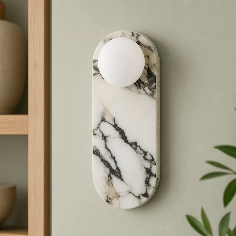 Marble and Opal Glass Wall Sconce, One Globe — material and shade detail