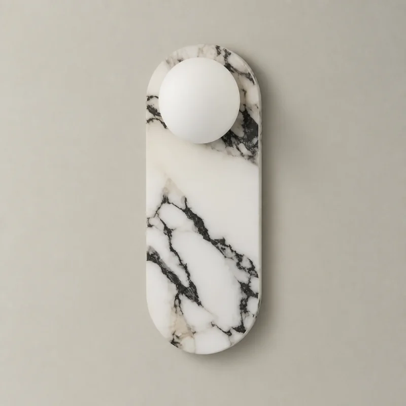 Marble and Opal Glass Wall Sconce, One Globe — complete fixture in an interior setting