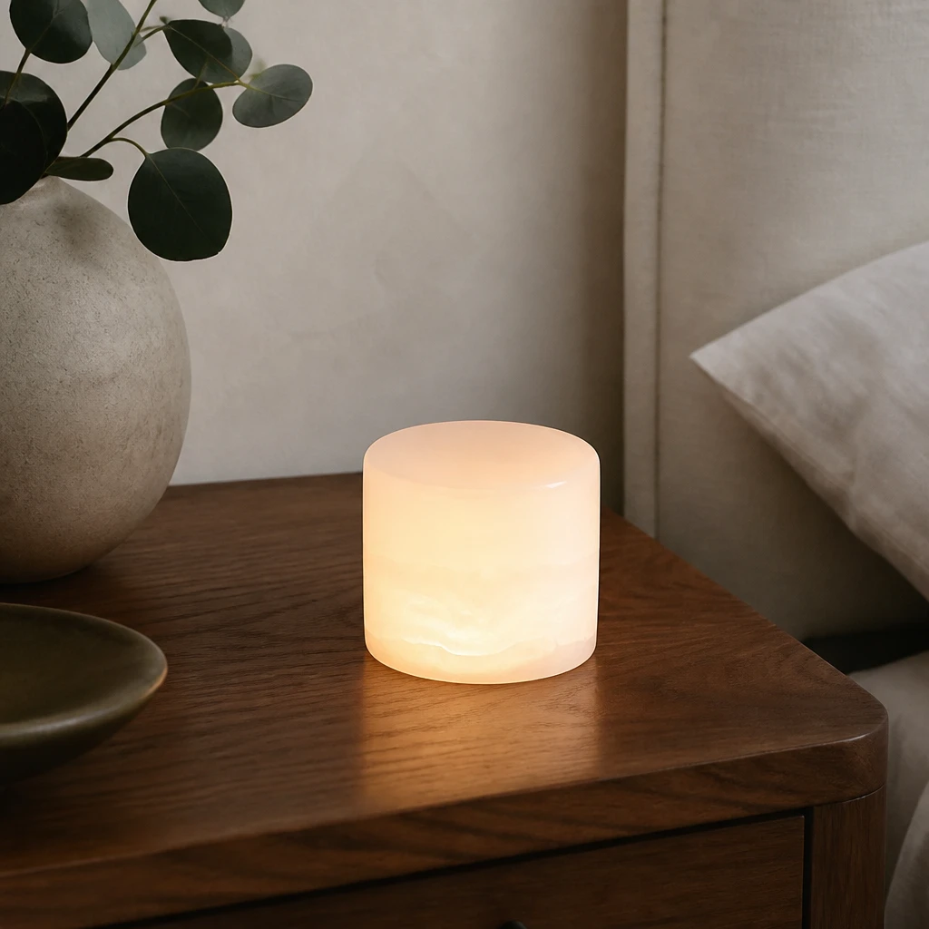 Natural Stone Touch Night Light, White in an interior setting