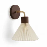 Pleated Fabric and Wood Wall Sconce, Brown — alternate view on white