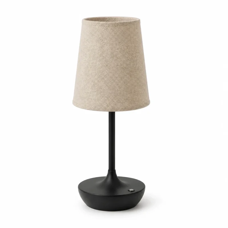 Rechargeable Fabric Shade Table Lamp, Black — alternate view on white