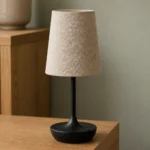 Rechargeable Fabric Shade Table Lamp, Black — material and shade detail