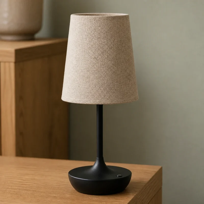 Rechargeable Fabric Shade Table Lamp, Black — material and shade detail