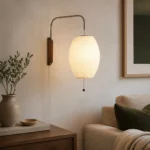 Silk Lantern Swing Arm Wall Light, US Plug — in an interior setting