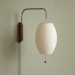 Silk Lantern Swing Arm Wall Light, US Plug — complete fixture in an interior setting