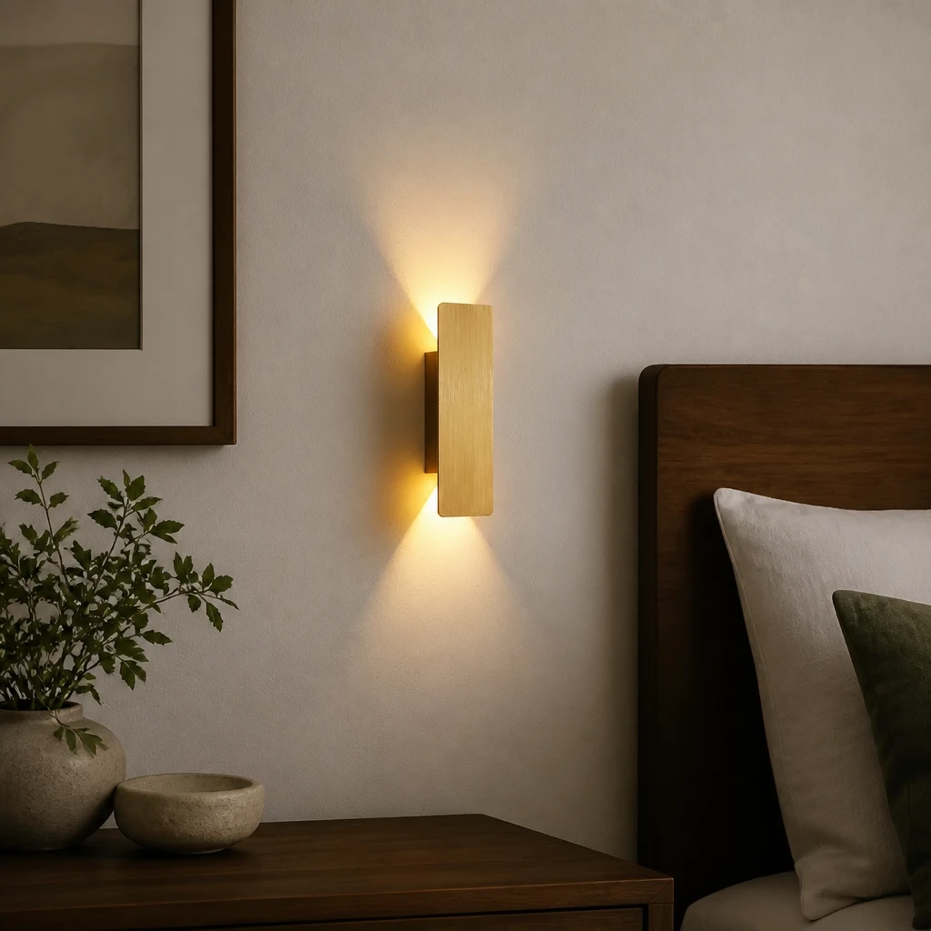 Slim Gold Up and Down LED Wall Light, 6W in an interior setting