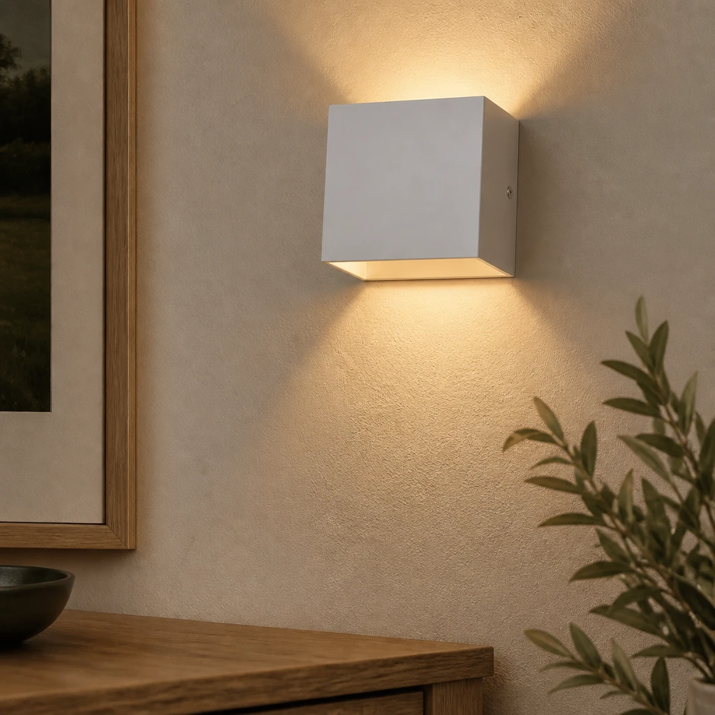 White Up and Down LED Wall Light, 6W in an interior setting