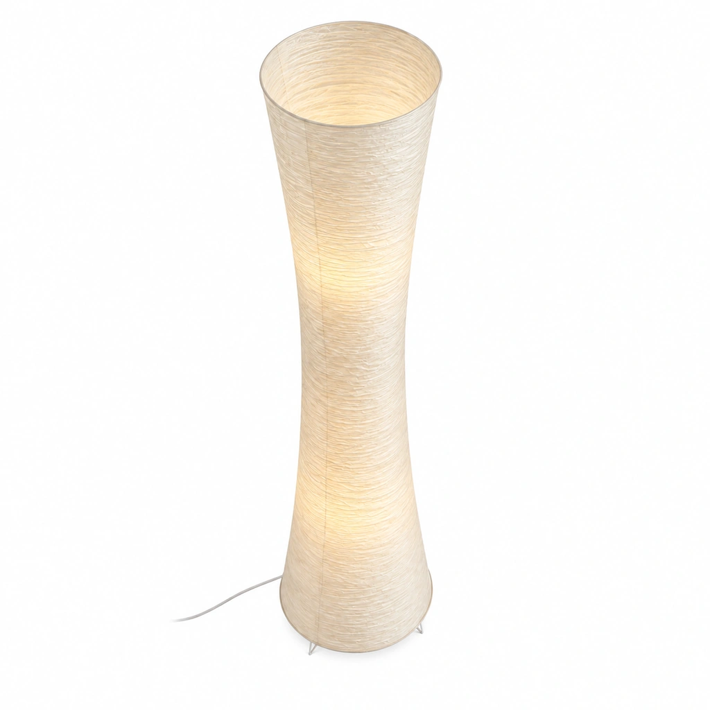 Rice Paper Column Floor Lamp with Remote — White-background alternate angle