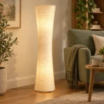 Rice Paper Column Floor Lamp with Remote — Interior lifestyle view