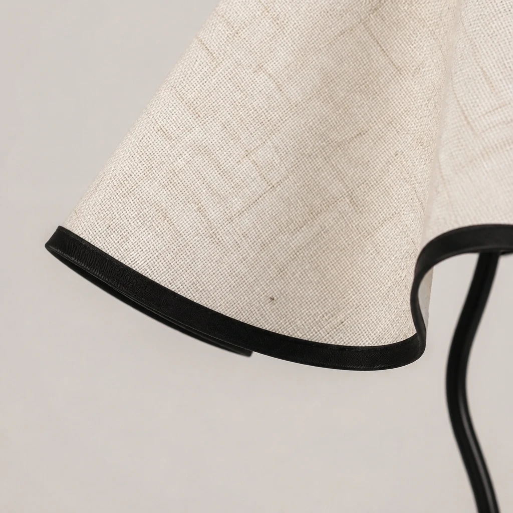 Scalloped Fabric Shade Table Lamp with Wavy Black Stem — Material and construction detail