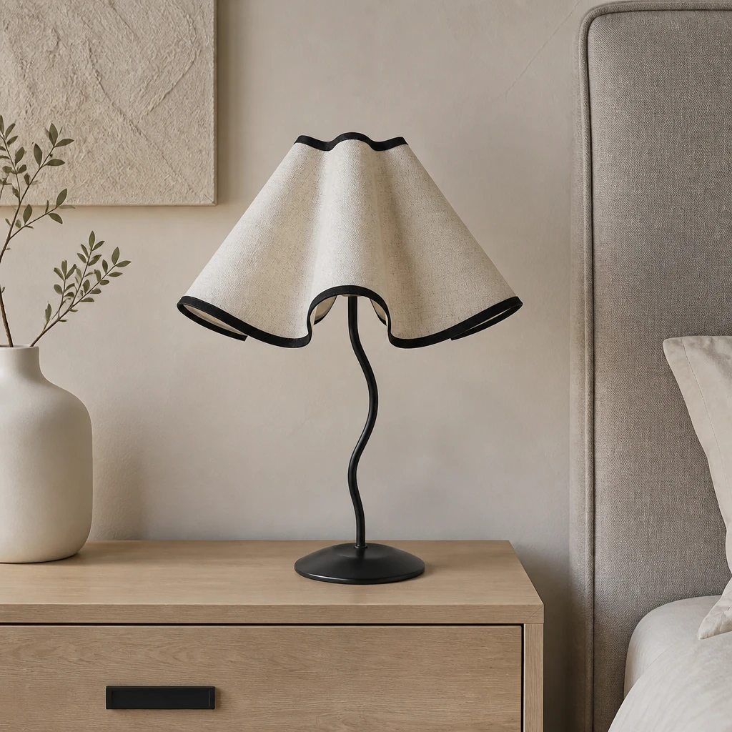 Scalloped Fabric Shade Table Lamp with Wavy Black Stem — Second interior view