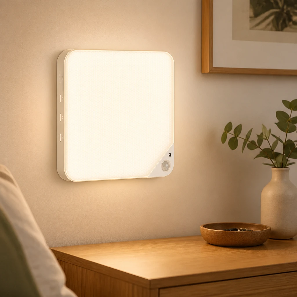 Square Rechargeable 8W Motion Sensor Ceiling Light in an interior setting