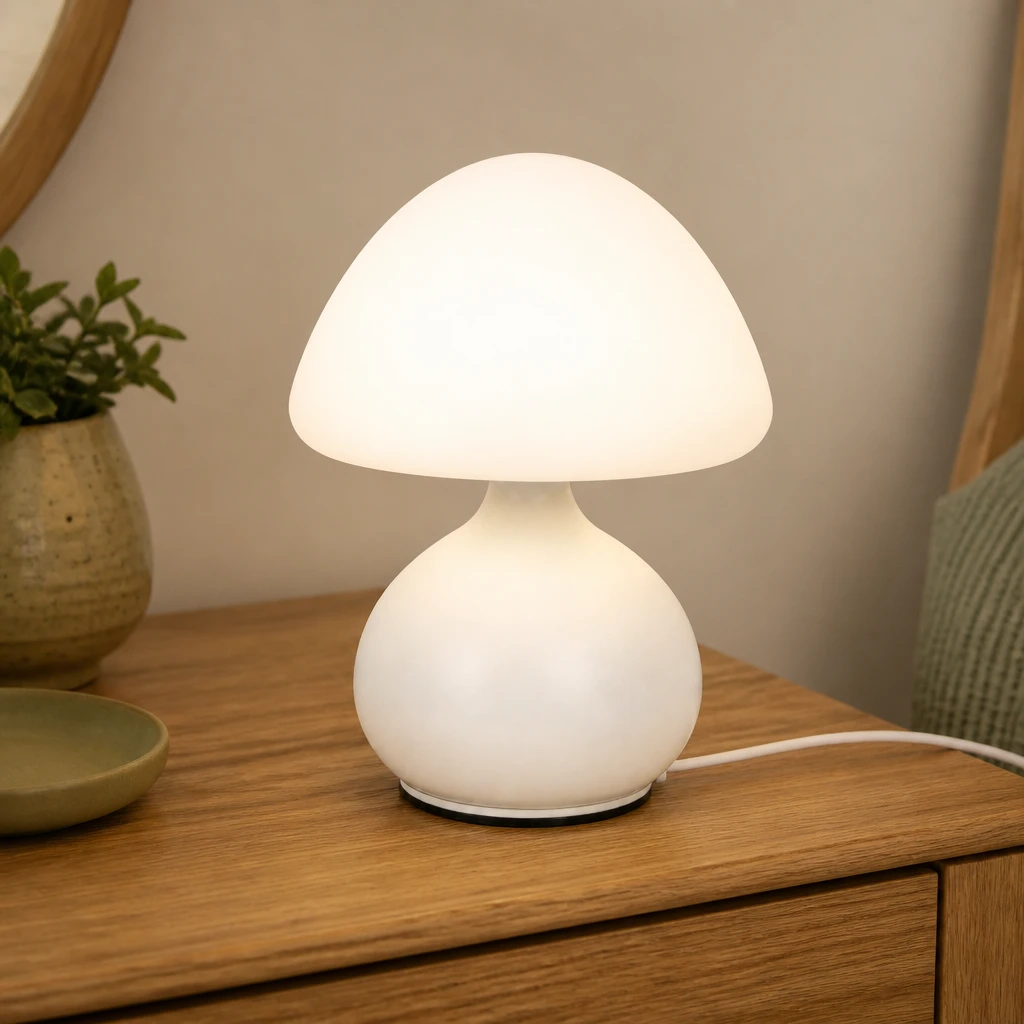 White Mushroom USB Table Lamp in an interior setting