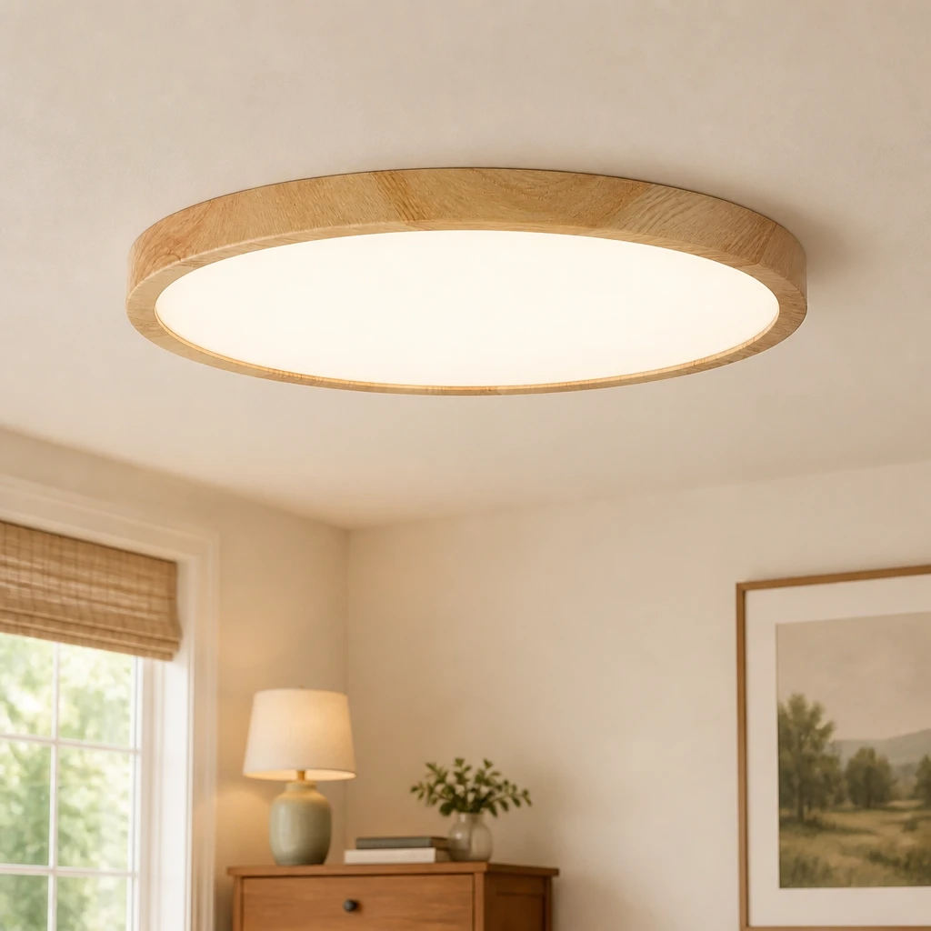 Wood-Grain 24W Slim LED Ceiling Light in an interior setting