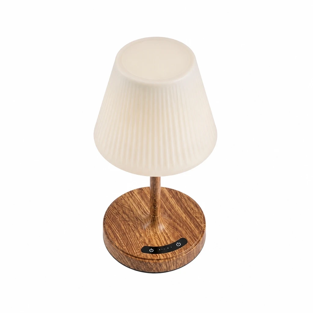 Wood-Grain Rechargeable LED Table Lamp — White-background alternate angle