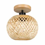 Woven Bamboo E26 Flush Mount Ceiling Light — White-background main view
