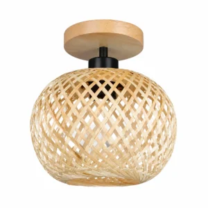 Woven Bamboo E26 Flush Mount Ceiling Light — White-background main view