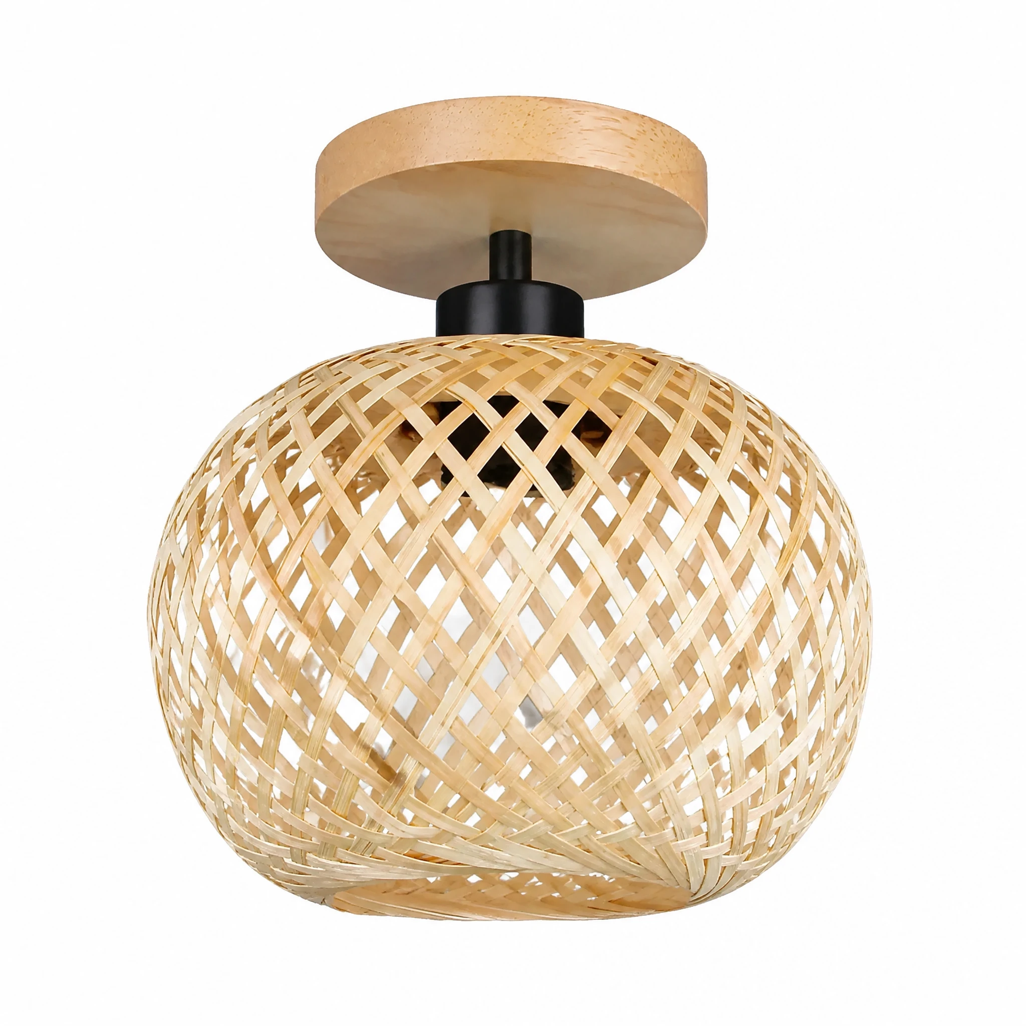 Woven Bamboo E26 Flush Mount Ceiling Light — White-background main view Woven Bamboo E26 Flush Mount Ceiling Light — White-background main view