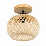 Woven Bamboo E26 Flush Mount Ceiling Light — White-background alternate angle
