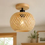 Woven Bamboo E26 Flush Mount Ceiling Light — Interior lifestyle view