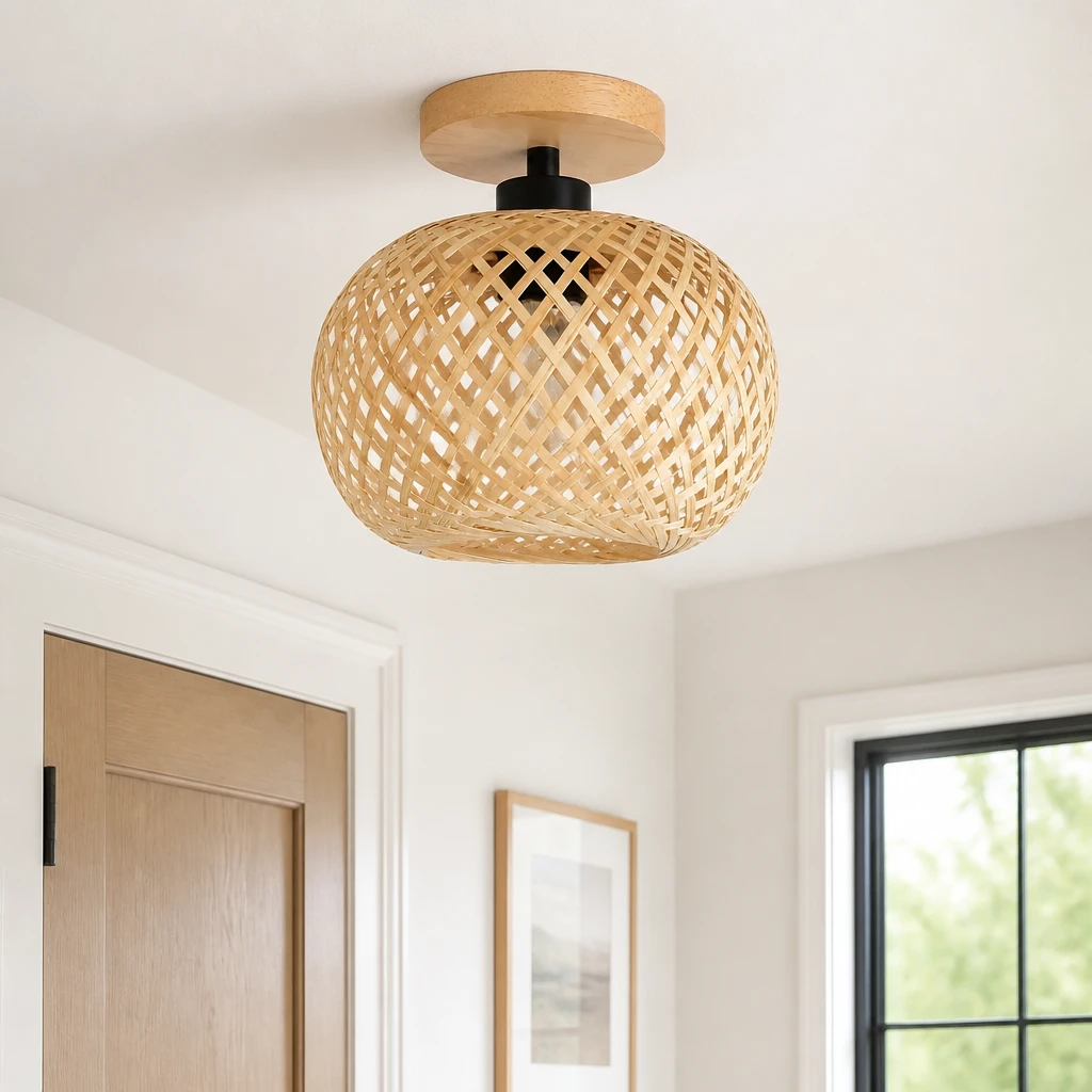 Woven Bamboo E26 Flush Mount Ceiling Light — Second interior view