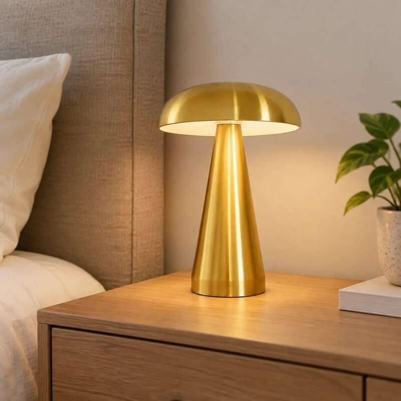 Mushroom LED Table Lamp, Gold