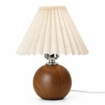 Pleated Fabric Table Lamp, Wood-Grain Base