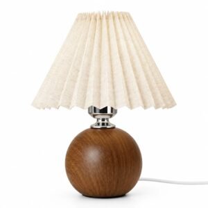 Pleated Fabric Table Lamp, Wood-Grain Base