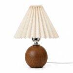 Pleated Fabric Table Lamp, Wood-Grain Base