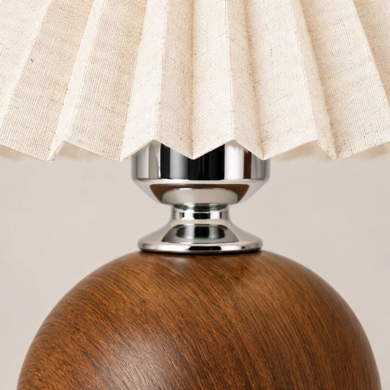 Pleated Fabric Table Lamp, Wood-Grain Base