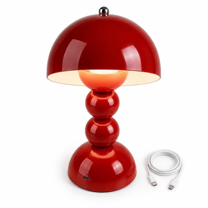 Red Mushroom Table Lamp, Rechargeable