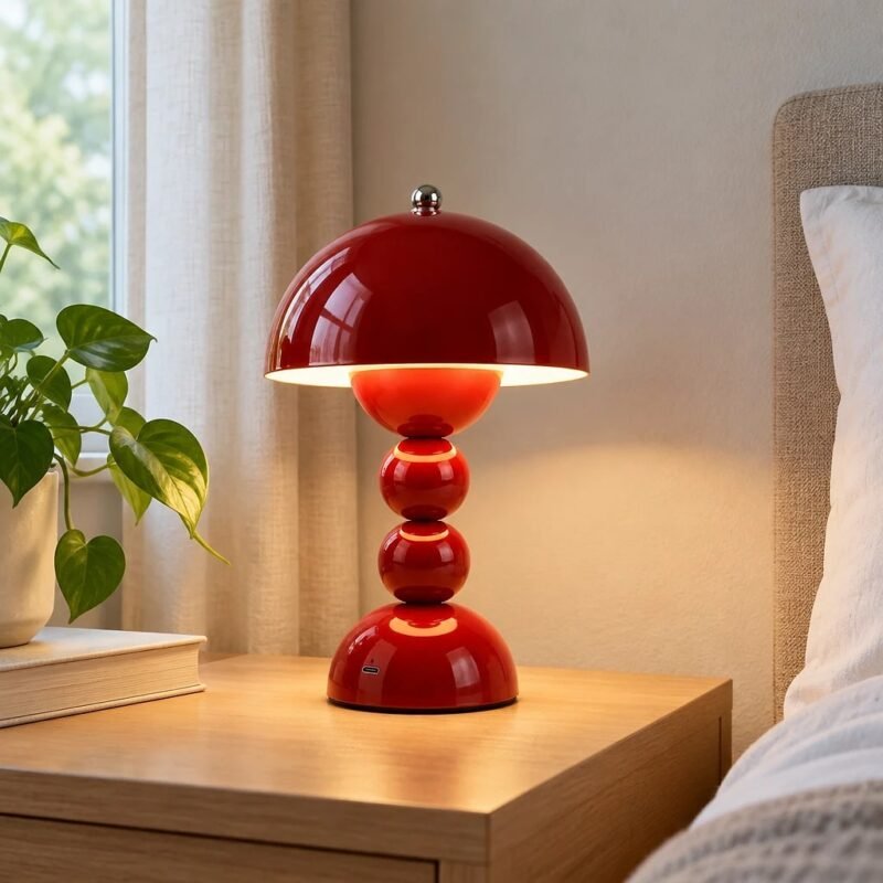 Red Mushroom Table Lamp, Rechargeable