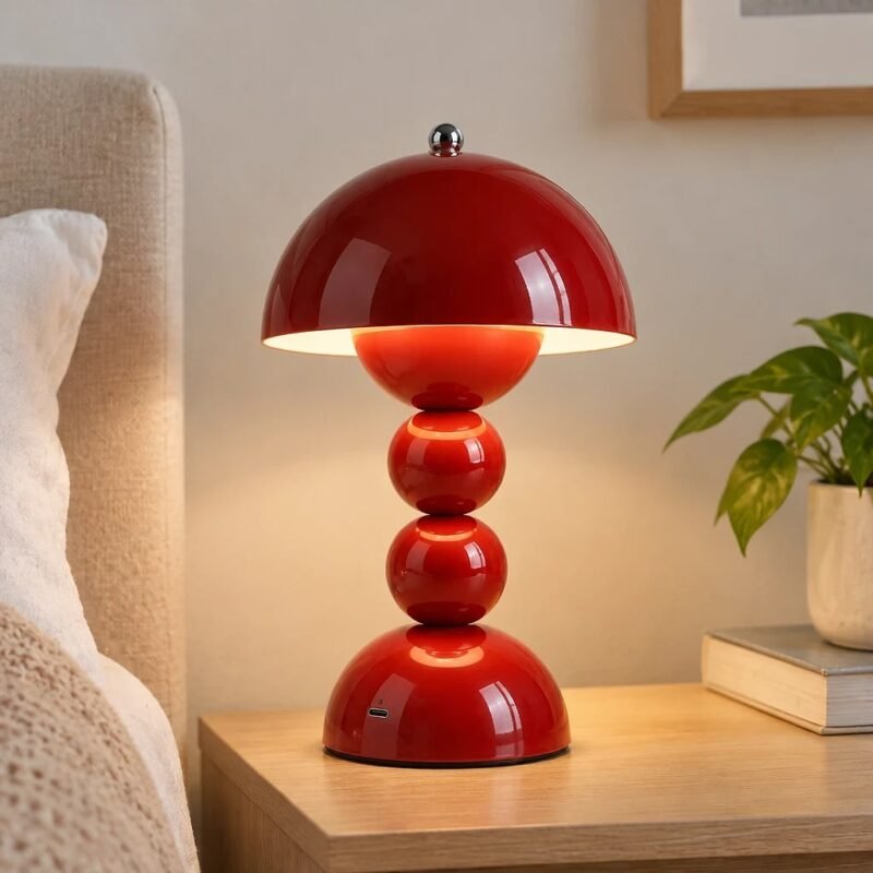 Red Mushroom Table Lamp, Rechargeable