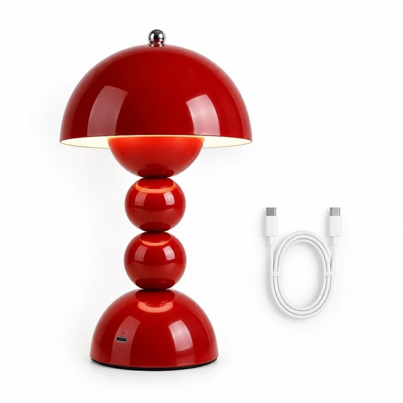 Red Mushroom Table Lamp, Rechargeable