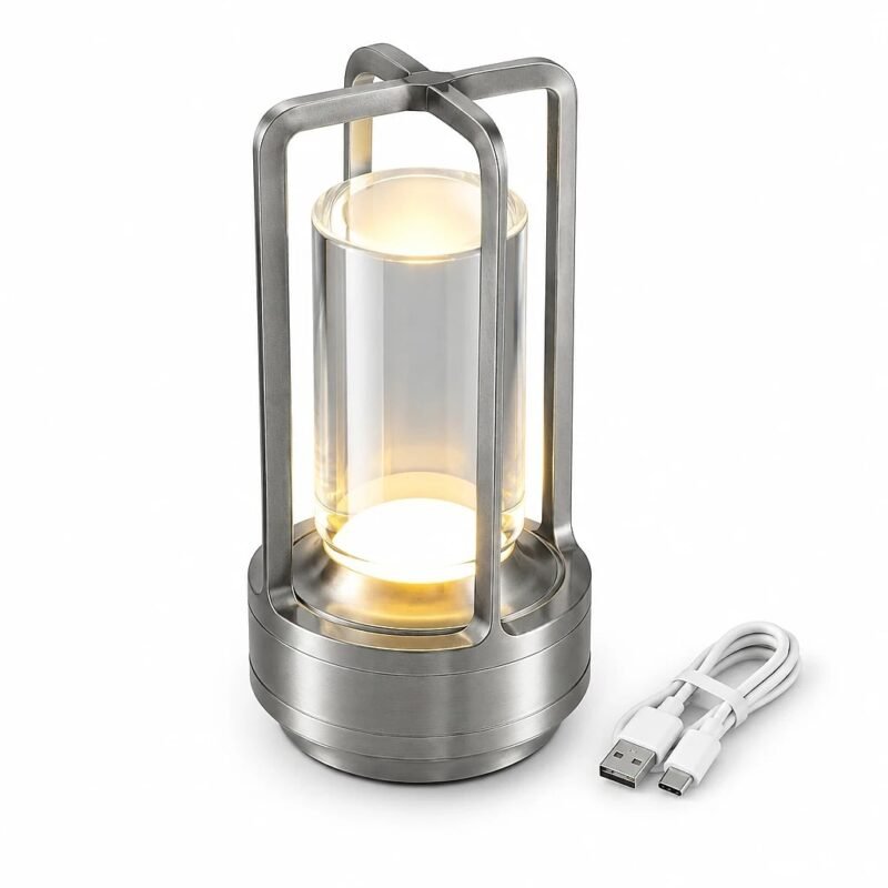 Silver Cordless LED Desk Lamp