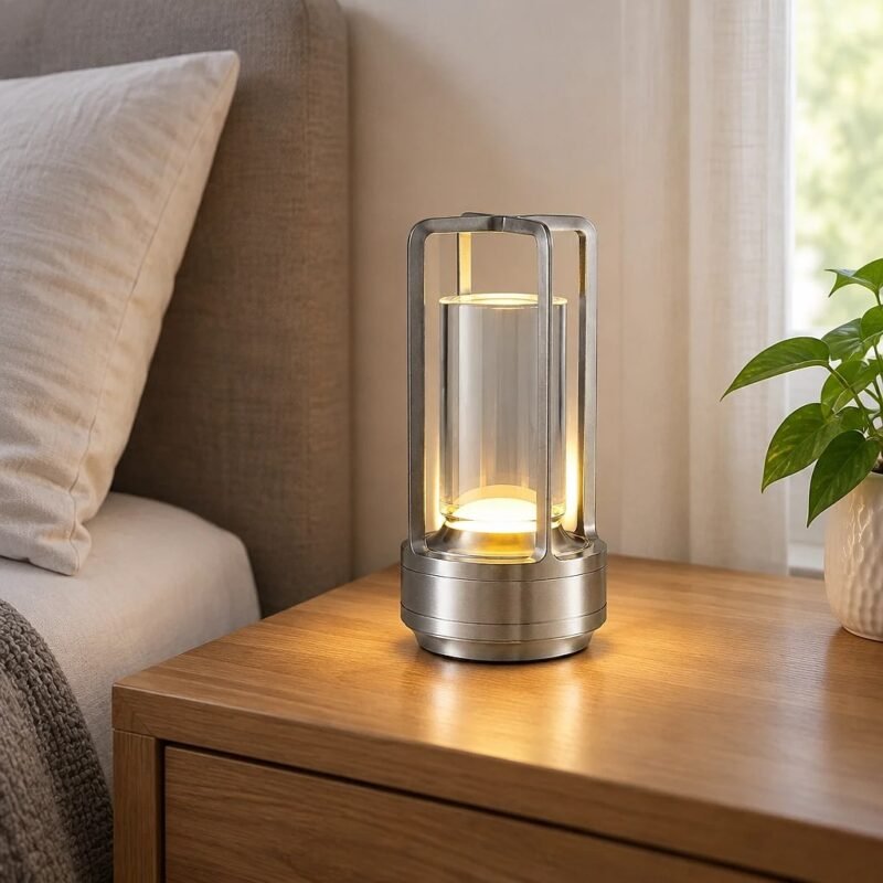Silver Cordless LED Desk Lamp
