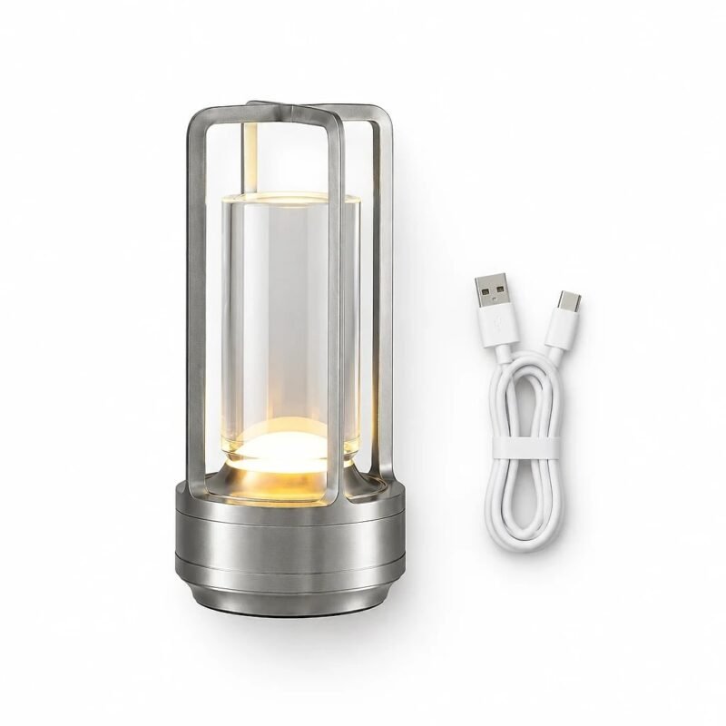 Silver Cordless LED Desk Lamp