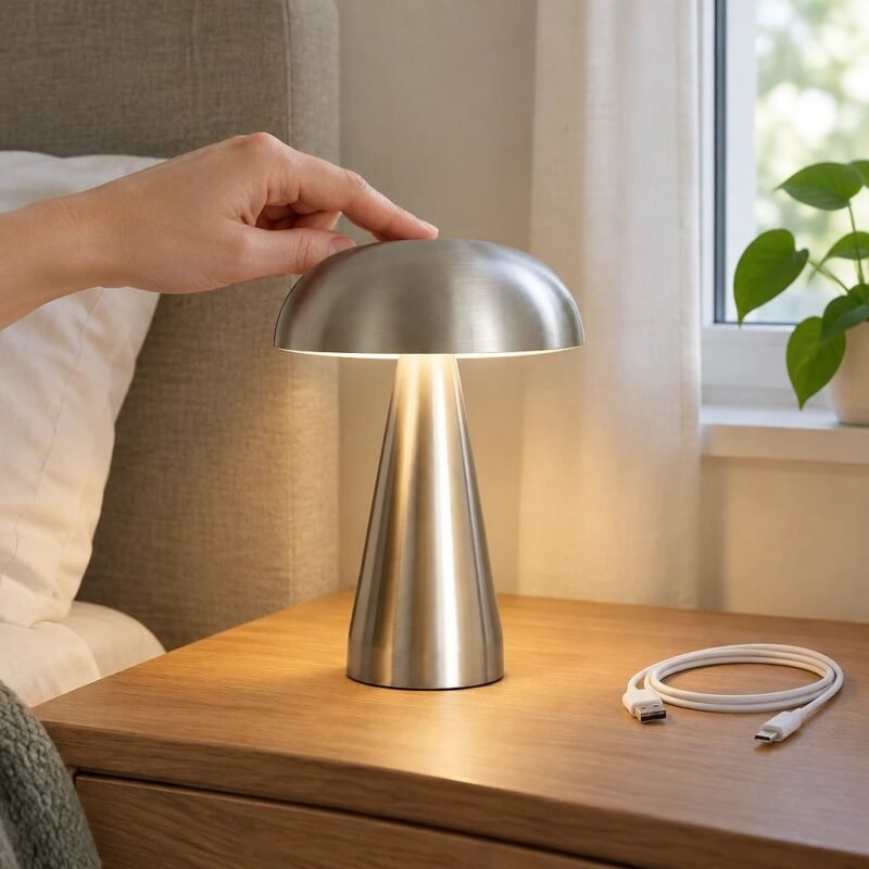 Silver Mushroom LED Table Lamp