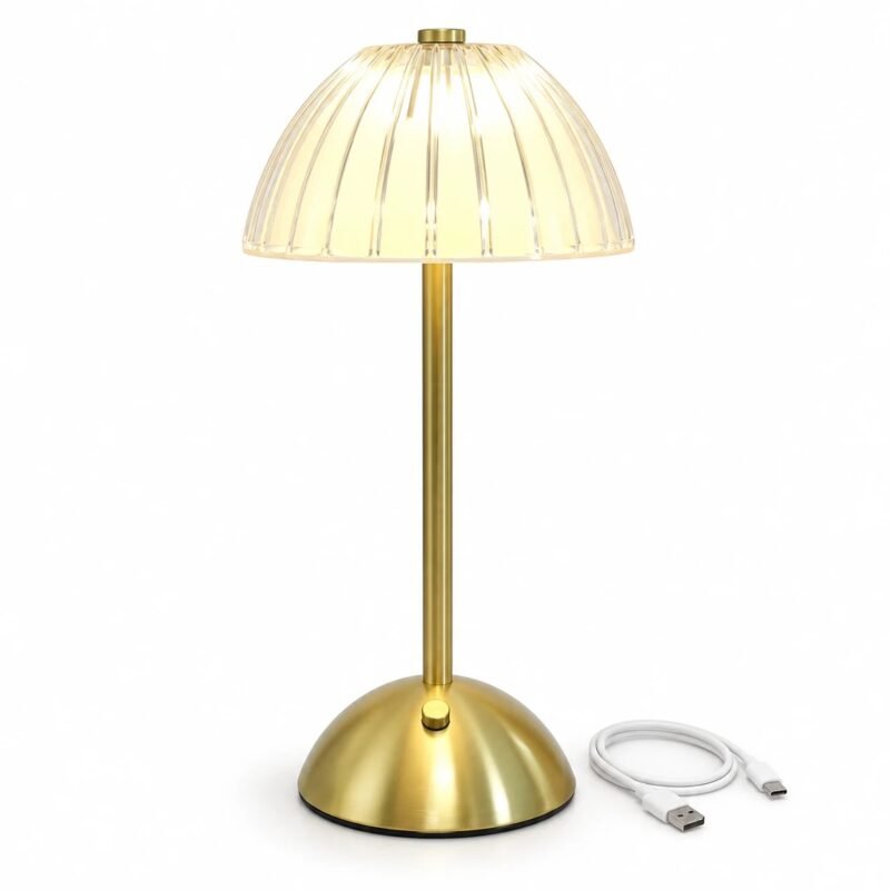 Table Lamp, Gold Ribbed Glass, main packshot Table Lamp, Gold Ribbed Glass