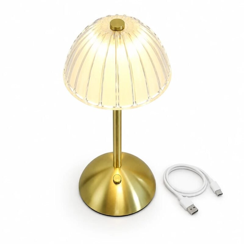 Table Lamp, Gold Ribbed Glass
